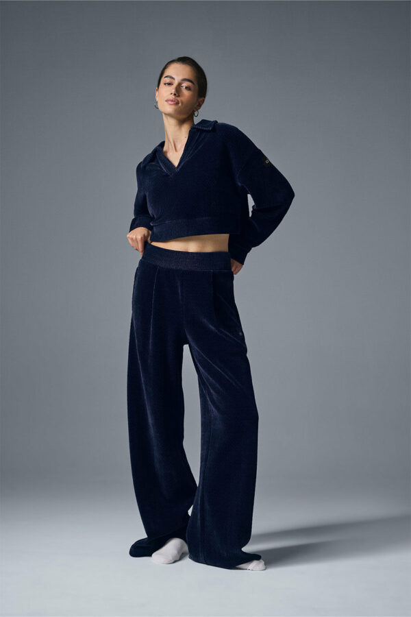 Alo Yoga | High-Waist Cozy Day Wide Leg Pants in Navy Blue