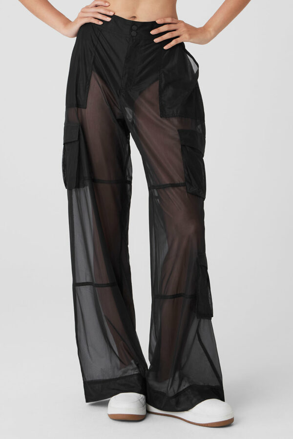 Alo Yoga | Sheer Effusion Cargo Wide Leg Trouser in Black