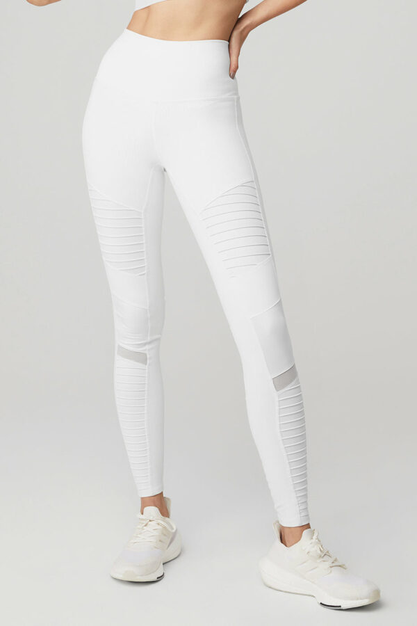 Alo Yoga | High-Waist Moto Legging in White/White Glossy