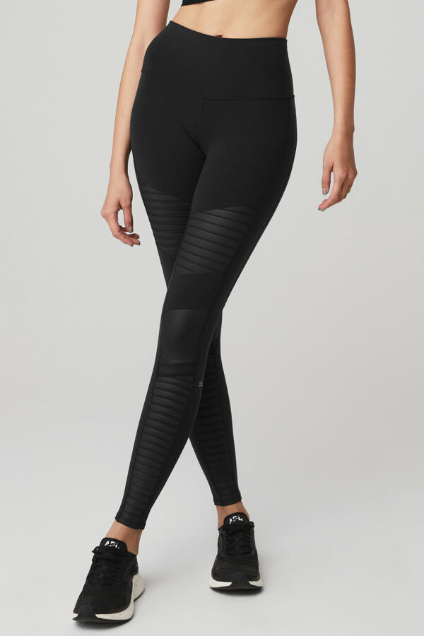 Alo Yoga | High-Waist Moto Legging in Black Glossy