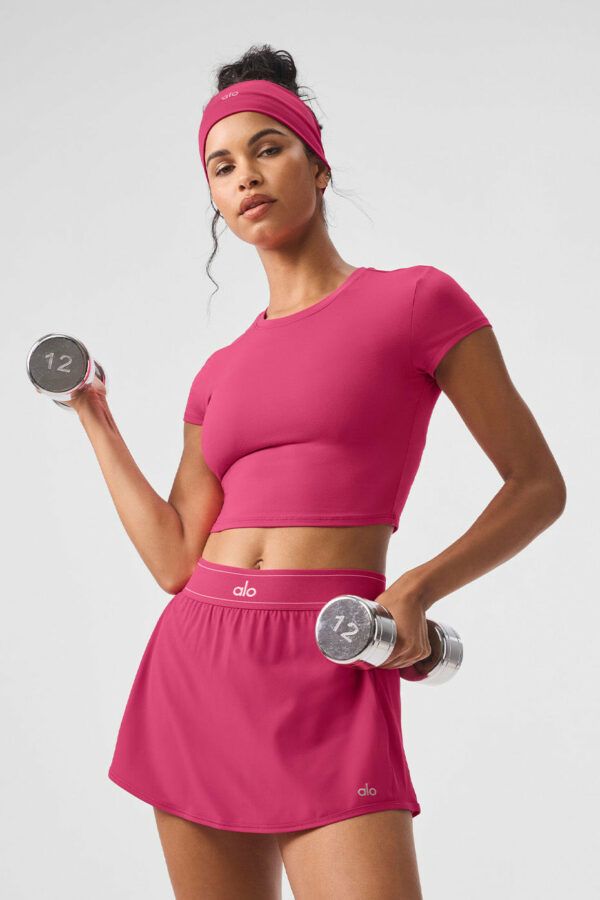 Alo Yoga | Alosoft Crop Finesse Short Sleeve Top in Pink Summer Crush