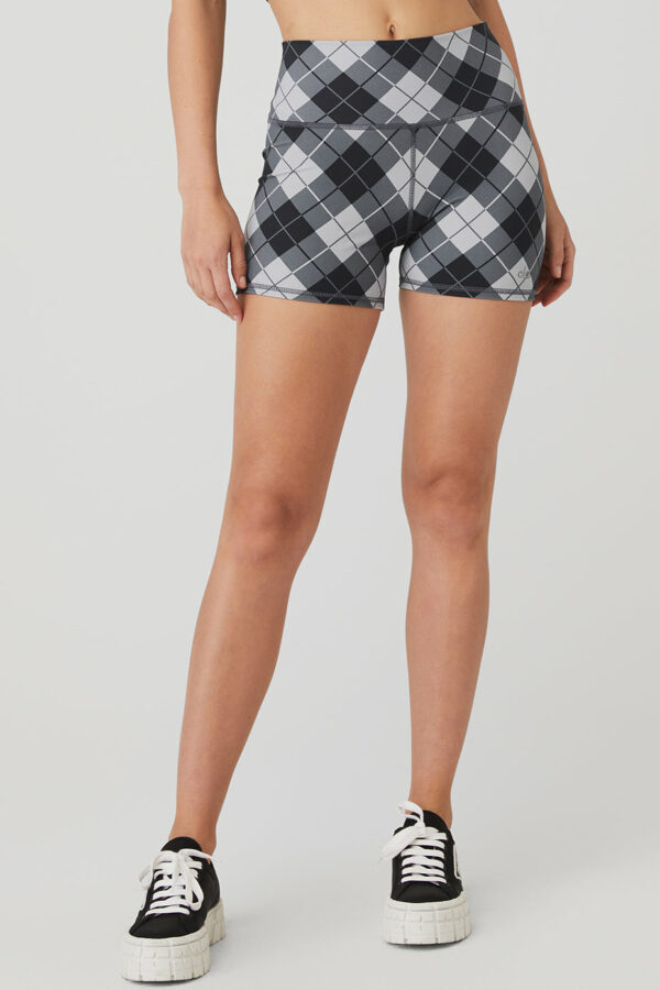 Alo Yoga | 4" Vapor High-Waist Argyle Short in Black/Anthracite Grey