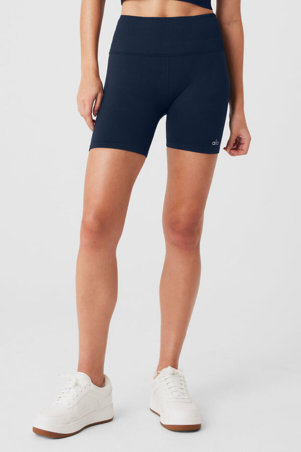 Alo Yoga | 5" Seamless Ribbed Favorite Short in Navy Blue