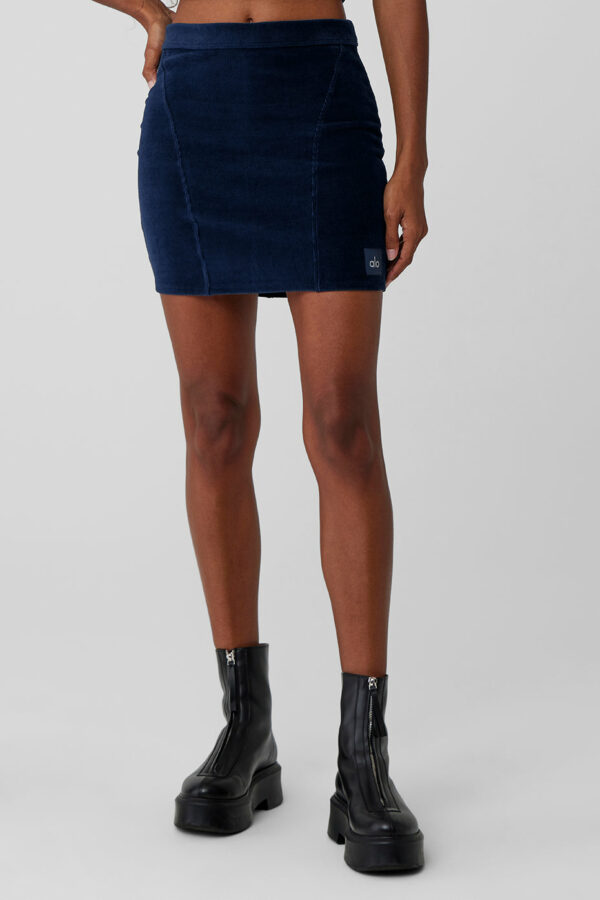 Alo Yoga | Micro Corduroy Winter Break Mini Skirt in Navy Blue