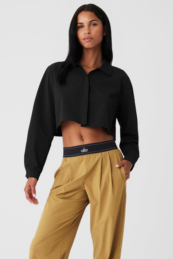 Alo Yoga | Cropped Take Me Out Button Up Jacket in Black