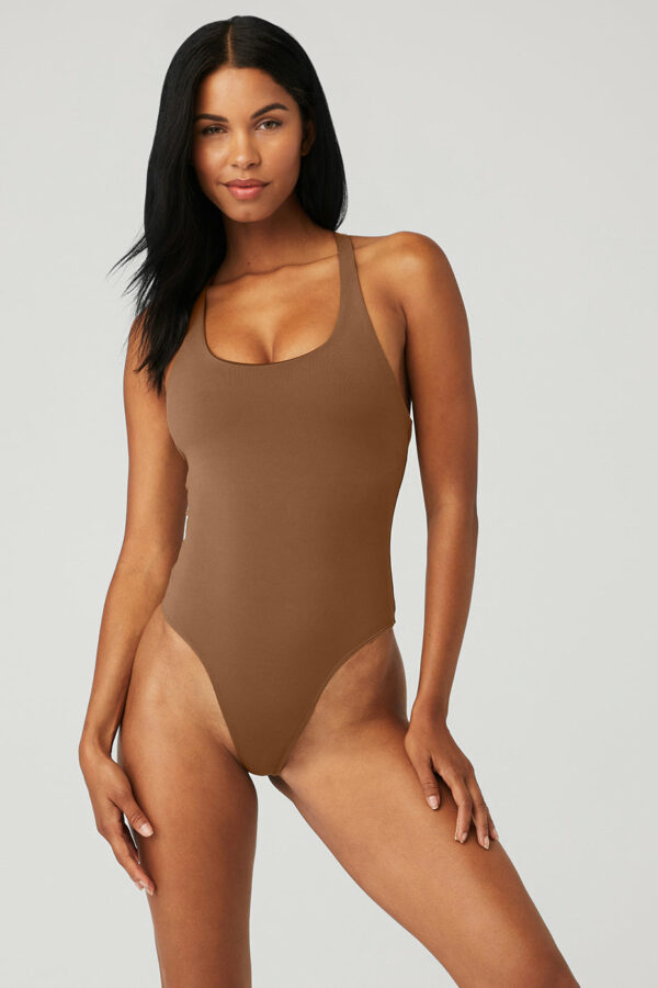 Alo Yoga | Sleek Back Bodysuit in Cinnamon Brown