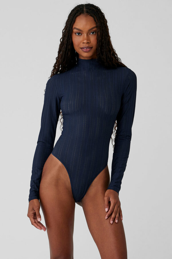 Alo Yoga | Euphoria Long Sleeve Bodysuit Top in Navy Blue