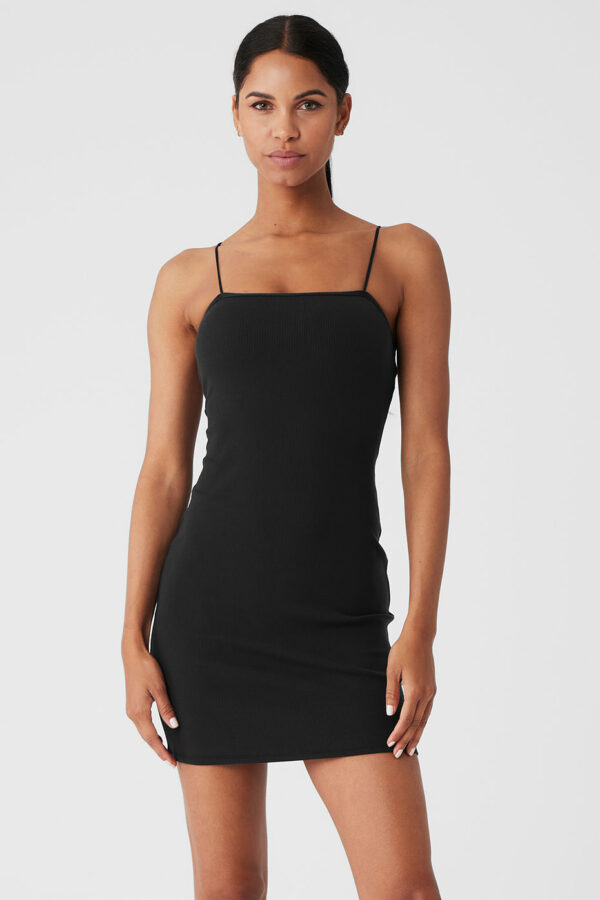 Alo Yoga | Goddess Ribbed Spaghetti Strap Dress in Black