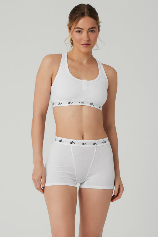 Alo Yoga | Icon Ribbed Henley Bra in White