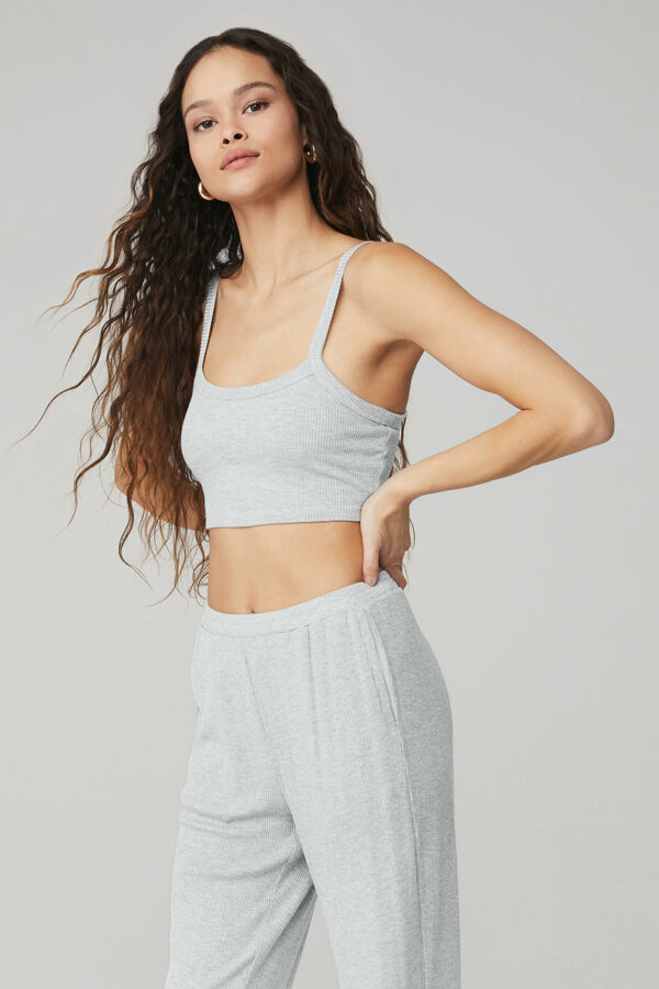 Alo Yoga | Ribbed Crop Whisper Bra Tank Top in Athletic Heather Grey