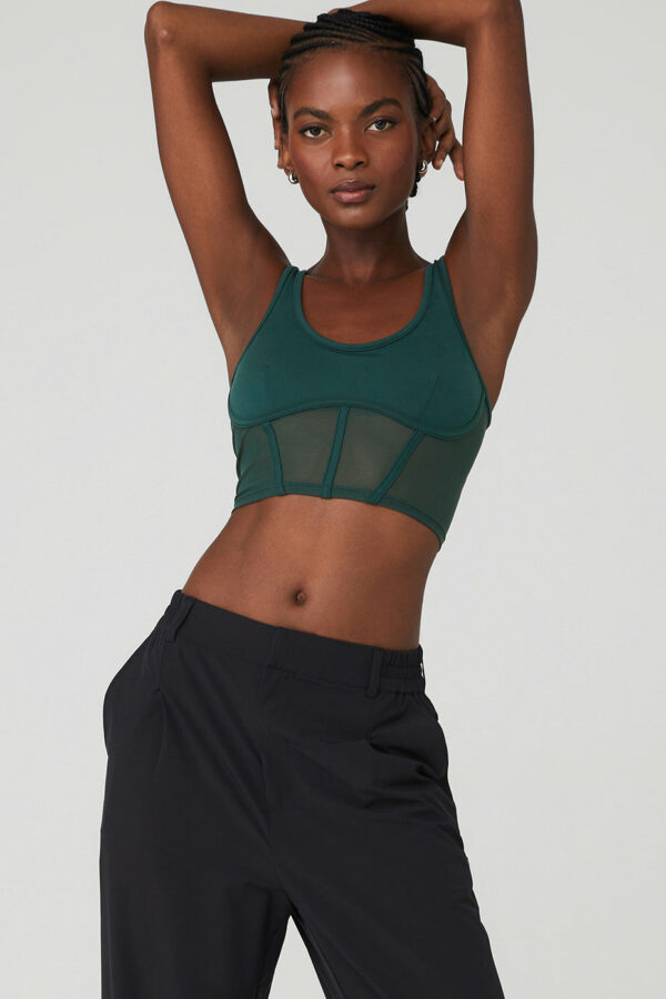 Alo Yoga | Airbrush Mesh Corset Tank Top in Midnight Green