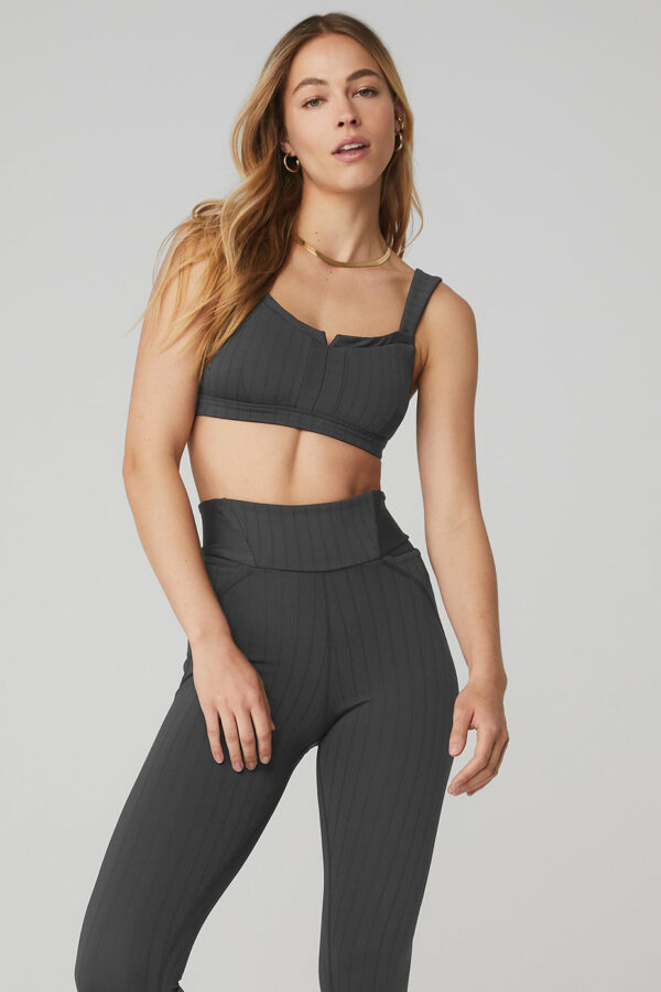 Alo Yoga | Pinstripe Jacquard Captivate Bra in Anthracite Grey