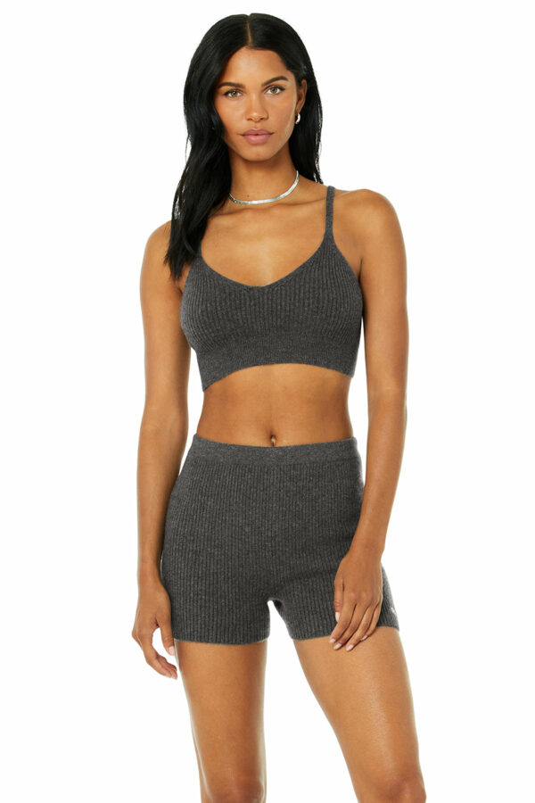 Alo Yoga | Cashmere Ribbed Staycation Bra in Cozy Grey Heather