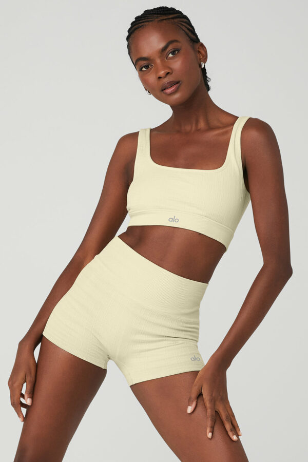 Alo Yoga | Seamless Cable Knit Bra in French Vanilla Yellow