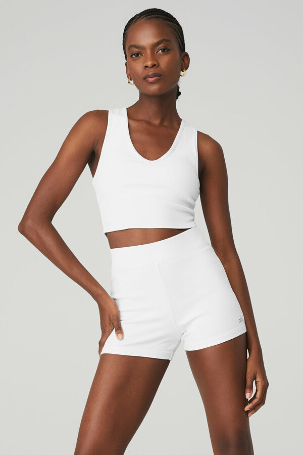 Alo Yoga | Goddess Ribbed Cropped Racerback Tank Top in White