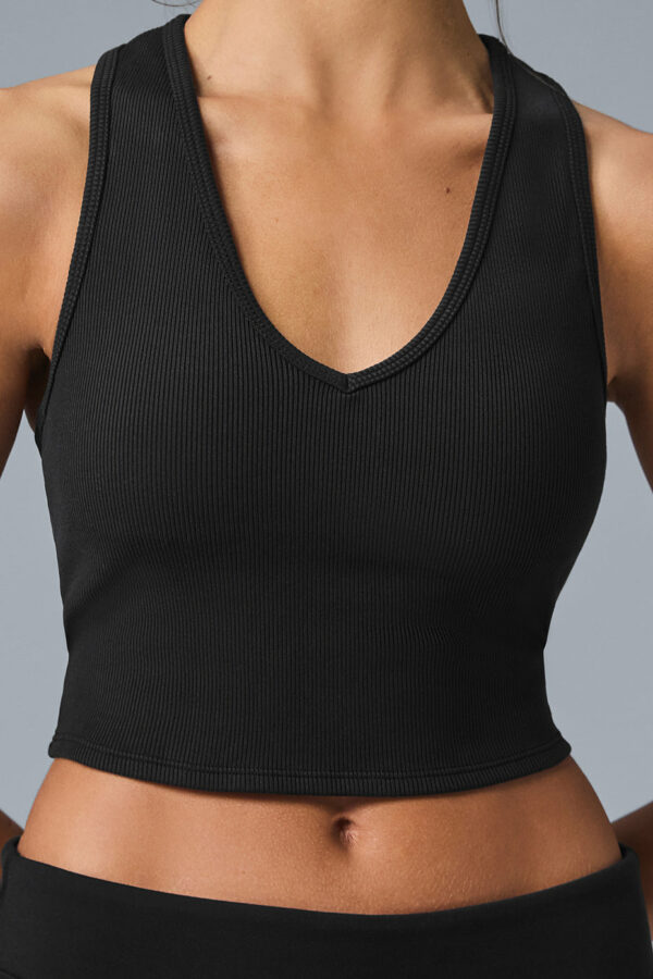 Alo Yoga | Goddess Ribbed Cropped Racerback Tank Top in Black