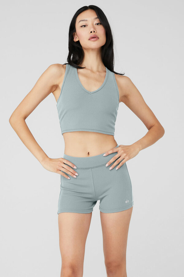 Alo Yoga | Goddess Ribbed Cropped Racerback Tank Top in Cosmic Grey