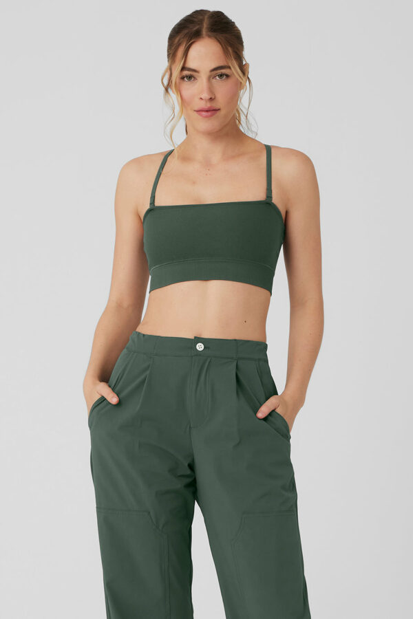 Alo Yoga | Seamless Open Air Bandeau Bra in Dark Cactus Green