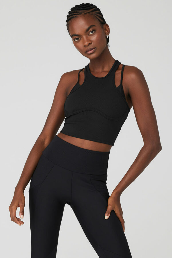 Alo Yoga | Ribbed Airlift Enchanted Bra Tank Top in Black