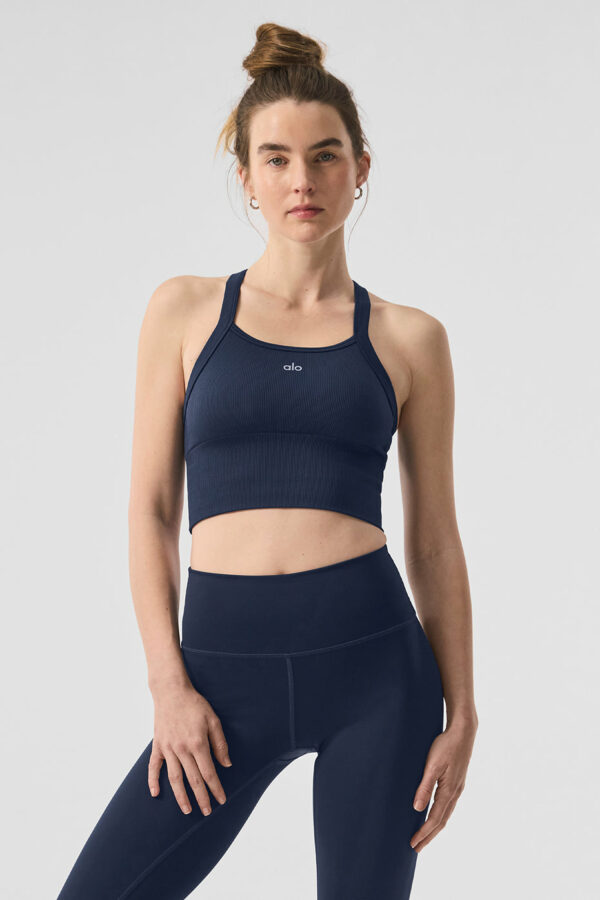 Alo Yoga | Seamless Ribbed Favorite Bra Tank Top in Navy Blue