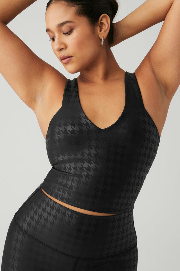 Alo Yoga | Airlift Glimmer Houndstooth Real Bra Tank Top in Black