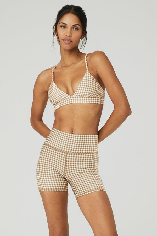 Alo Yoga | Airlift Gingham Splendor Bra in Macadamia Beige