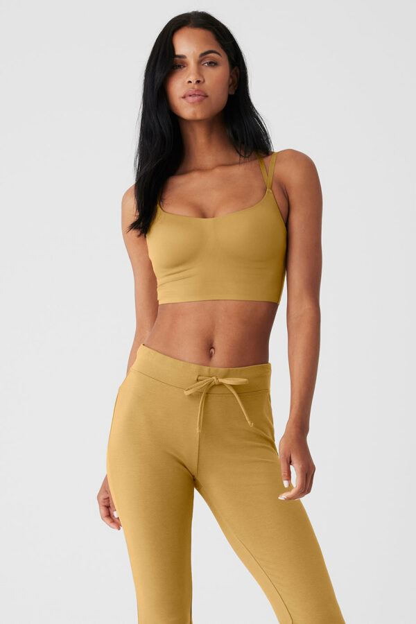 Alo Yoga | Alosoft Molded Fantasy Bra in Golden Olive Branch Yellow