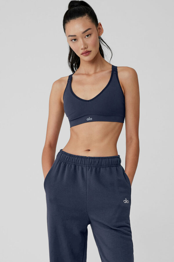 Alo Yoga | Seamless Ribbed Favorite Bra in Navy Blue