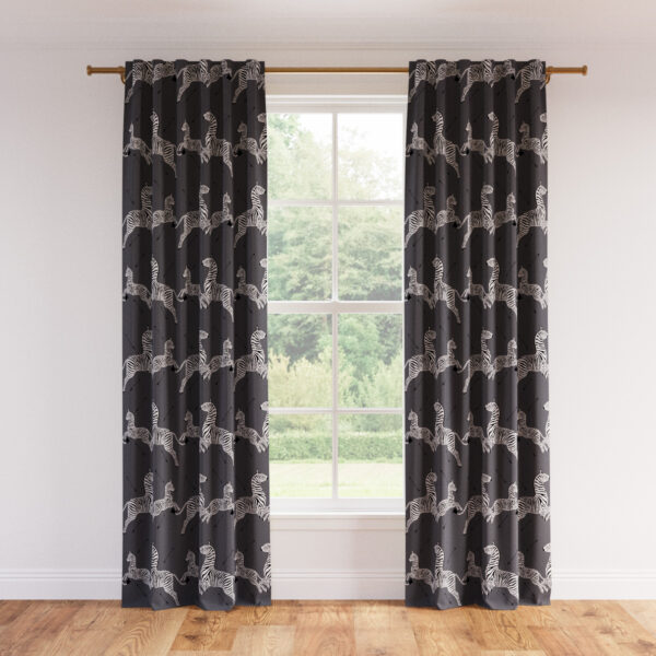 The Inside | Printed Linen Unlined Curtain | 50" x 96" | Slate Zebra Printed Linen Blend