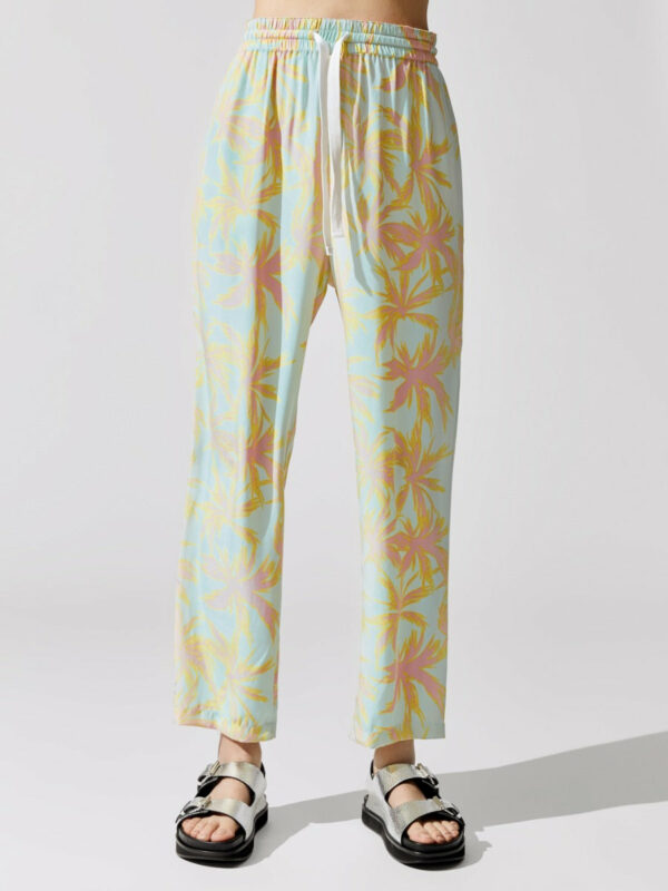 ATM Anthony Thomas Melillo Palm Print Silk Charmueuse Pull-on Pant - Abstract Palm Print