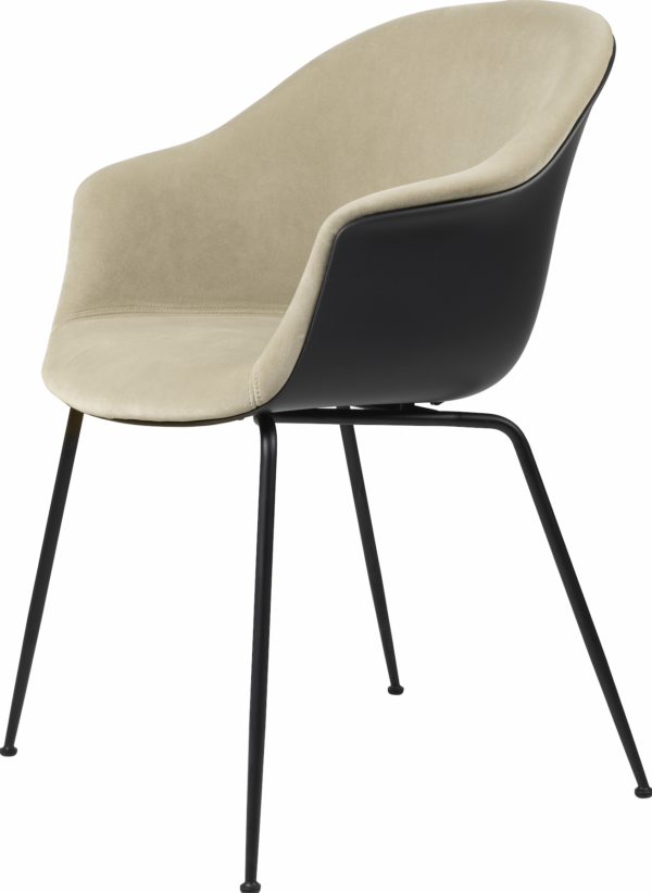 Gubi | Bat Dining Armchair, Front Upholstered - Black Matte Base - Alabaster White / Canvas 2 - 0674