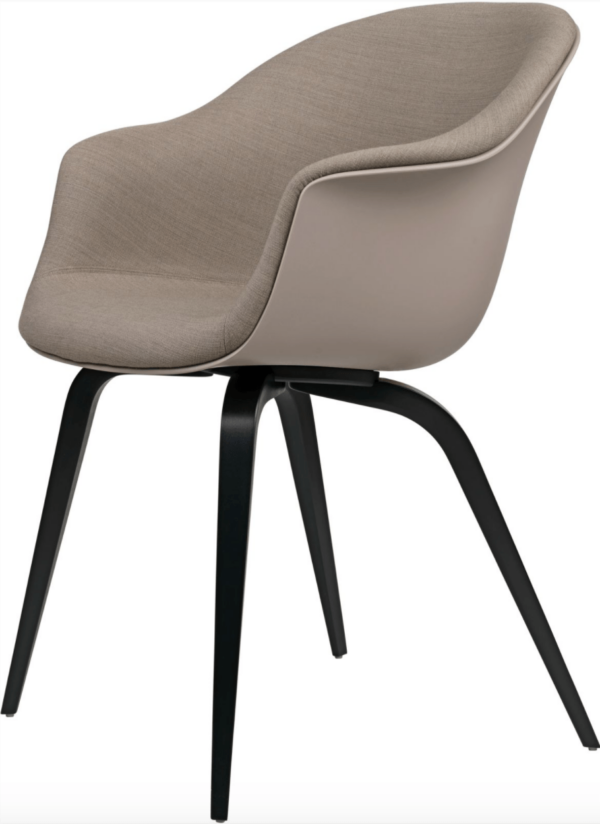 Gubi | Bat Dining Armchair, Front Upholstered - Black Stained Beech - Alabaster White / Canvas 2 - 0674