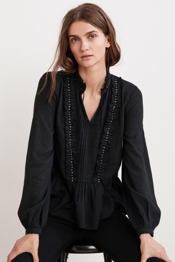 Velvet by Graham & Spencer | Pepper Beaded Ruffle Blouse (S), Velvet by Graham & Spencer