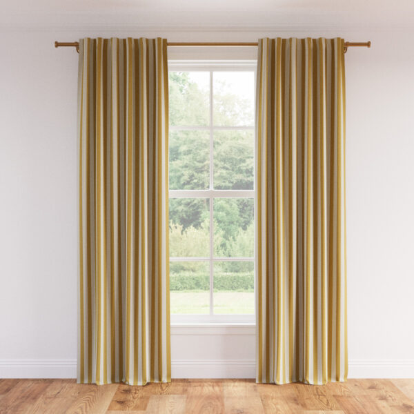 The Inside | Printed Linen Unlined Curtain | 50" x 96" | Citrine Cabana Stripe Printed Linen Blend