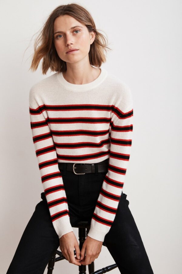 Velvet by Graham & Spencer | Carmel Multi Stripe Crew Neck Cashmere Sweater (L), Velvet by Graham & Spencer