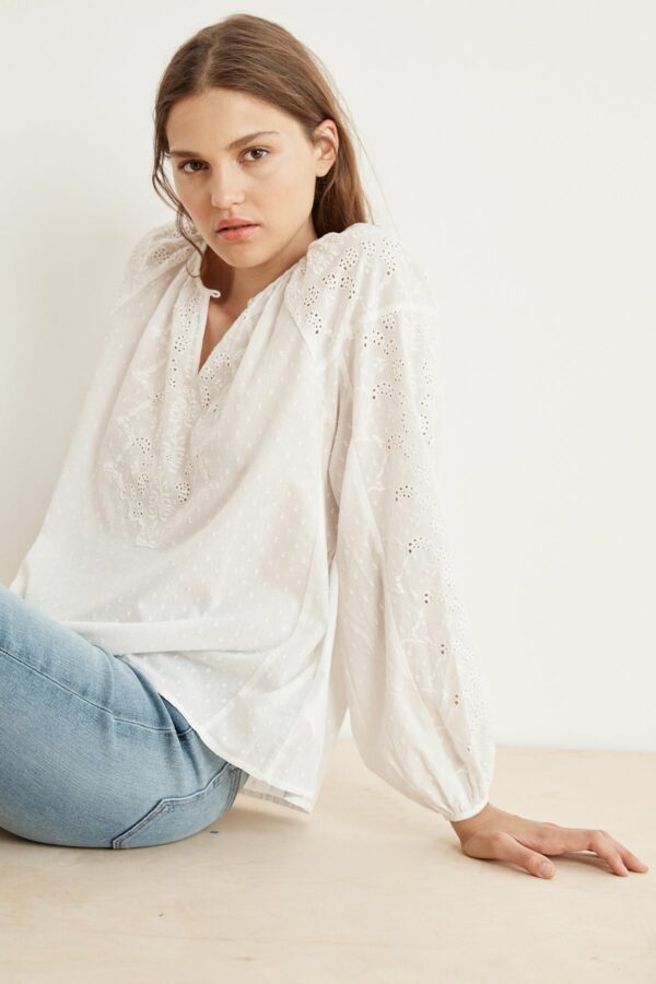 Velvet by Graham & Spencer | Victoria Cotton Dobby Eyelet Peasant Blouse (L), Velvet by Graham & Spencer