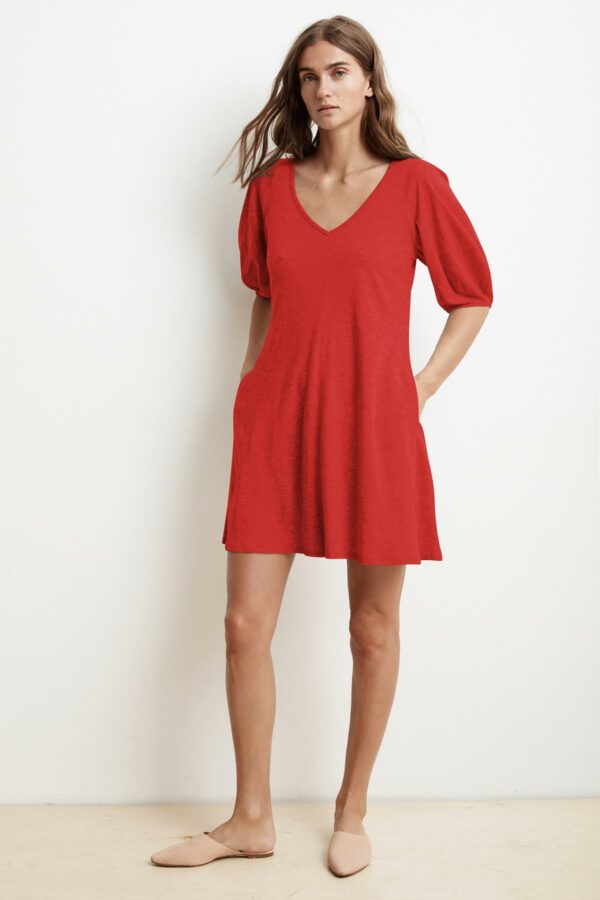 Velvet by Graham & Spencer | Ileana Cotton Slub Puff Sleeve Dress (M), Velvet by Graham & Spencer