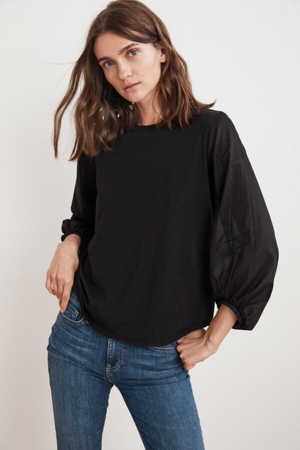 Velvet by Graham & Spencer | Jupiter Cotton Slub Contrast Puff Sleeve Tee (S), Velvet by Graham & Spencer