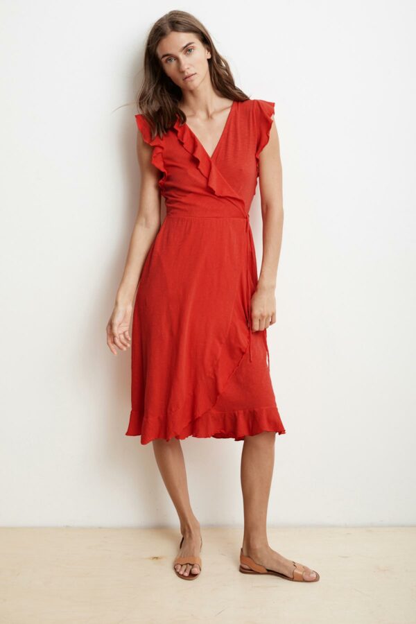 Velvet by Graham & Spencer | Sedona Cotton Slub Ruffle Wrap Dress (L), Velvet by Graham & Spencer