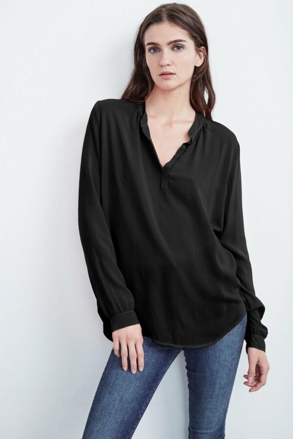 Velvet by Graham & Spencer | Rosie Half-Placket Challis Blouse (XS), Velvet by Graham & Spencer