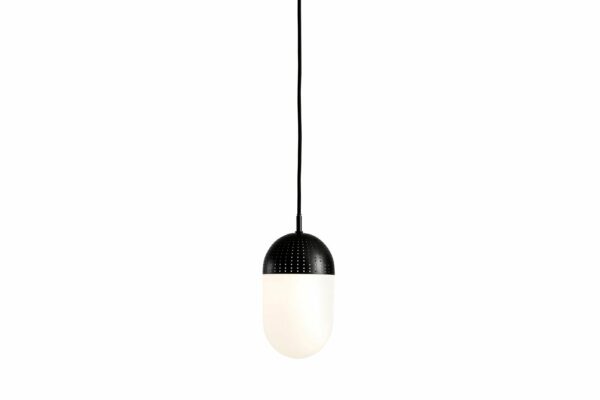 Woud | Dot Pendant - Large / Black Painted Metal + Opal Glass Shade