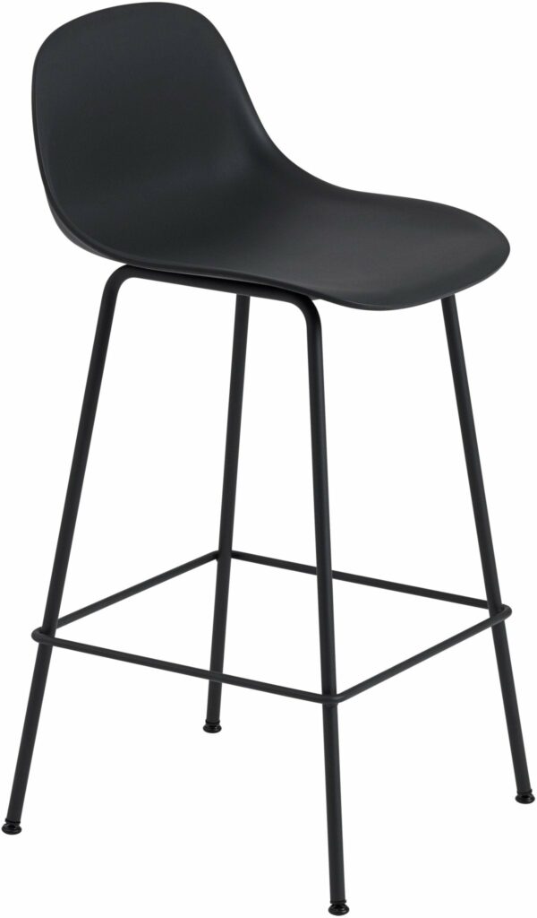 Muuto | Fiber Bar Stool With Backrest - Tube Base - Black Seat & Black Base