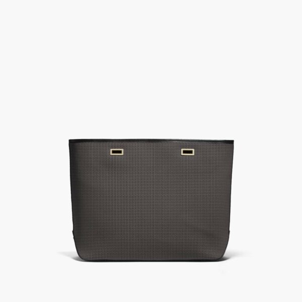 Lo & Sons | The Seville Shell - Perforated Saffiano Leather - Dark Grey / Gold / Black