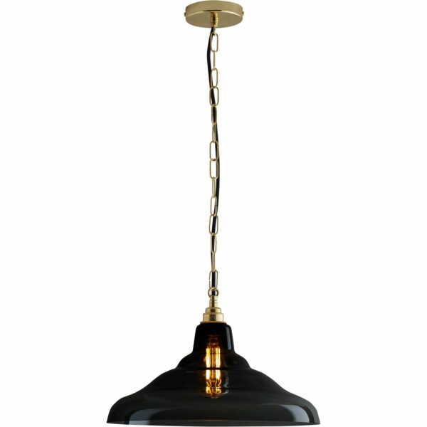 Original BTC | Glass School Pendant Light Size 2 - Polished Brass / Antracite Glass