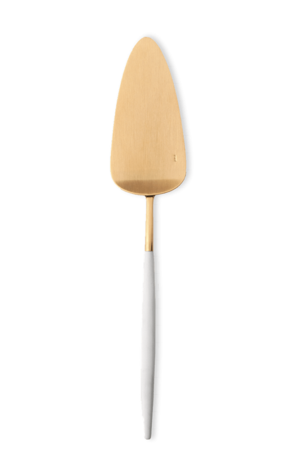 Cutipol | Goa Cake Server - Brushed Gold and White Handle