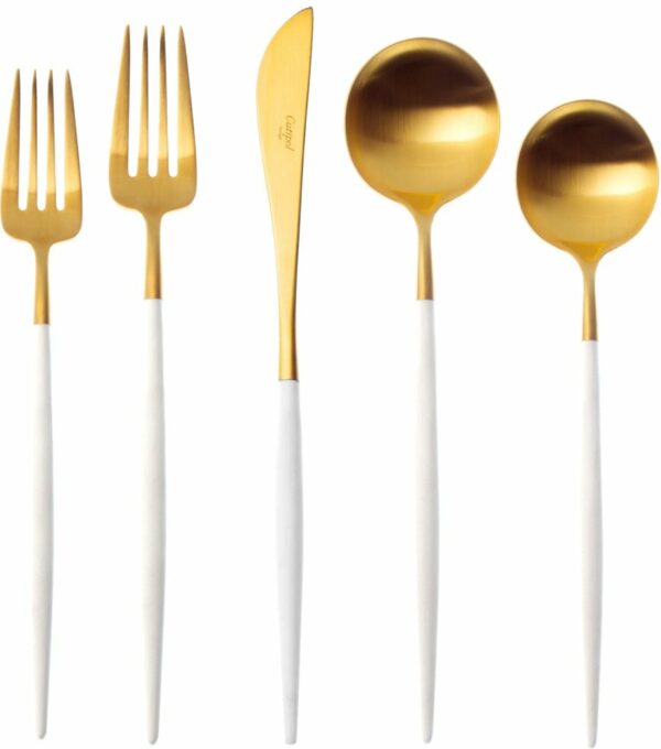 Cutipol | Goa Cutlery - Brushed Gold and White Handle - 5pc Set