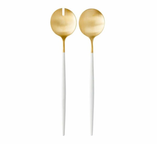 Cutipol | Goa Salad Servers - Brushed Gold and White Handle