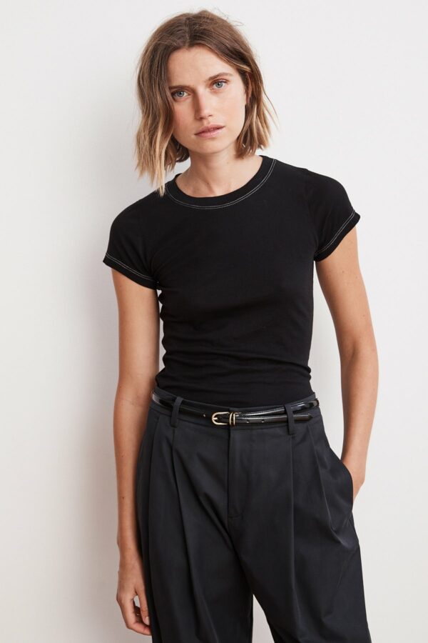 Velvet by Graham & Spencer | Kylo Contrast Stitching Gauzy Whisper Crew Neck Tee (L), Velvet by Graham & Spencer