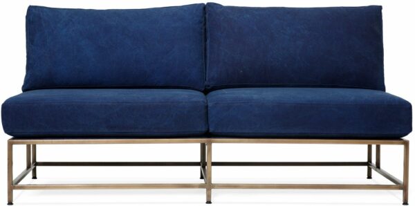 Stephen Kenn | Inheritance Love Seat - Antique Brass/Indigo Canvas