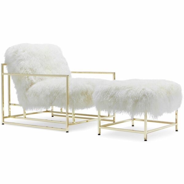 Stephen Kenn | Inheritenance Armchair + Ottoman - White Sheepskin and Brass - Armchair & Ottoman